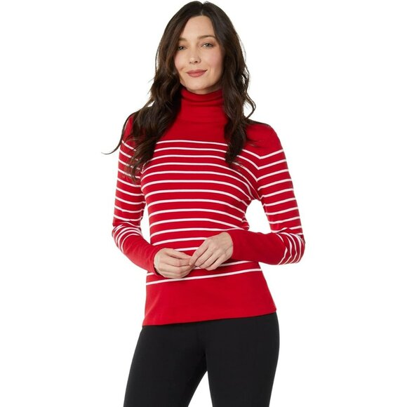 Vineyard Vines Red White Striped Classic Turtleneck Sweater S Pima Cotton/Modal - Picture 1 of 13